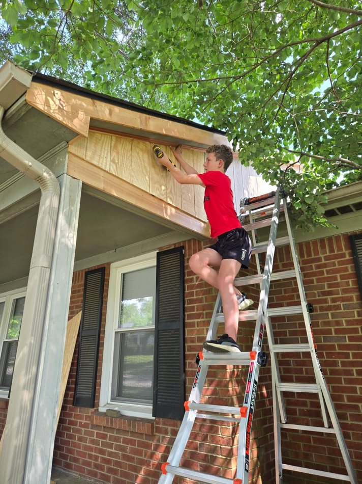 Helping with exterior carpentry